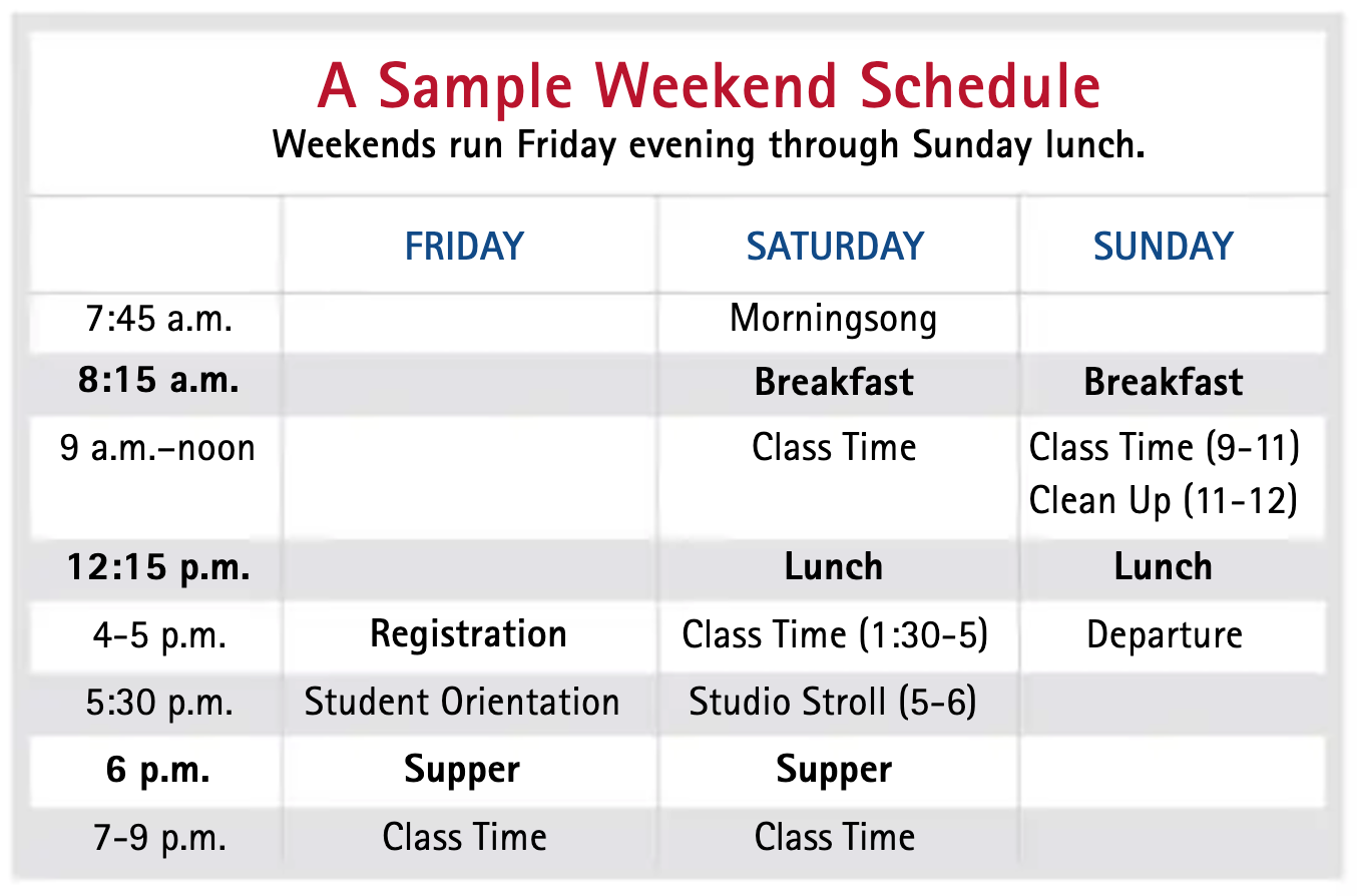 a sample weekend schedule